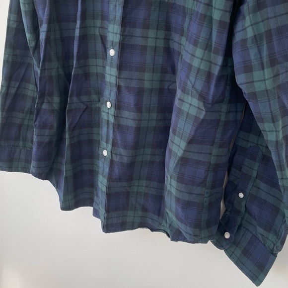 J Crew Classic Fit Blackwatch Pattern Secret Wash Organic Poplin Shirt XL Green - Picture 7 of 11